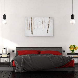 Tablou canvas - Mesteceni In Iarna, Zapada, Copaci, Pasari, 40 x 60 cm - Img 3
