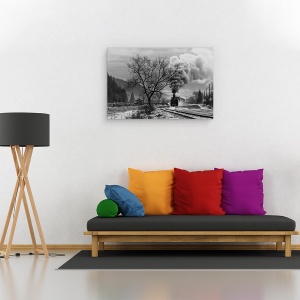Tablou canvas - Mocanita Hutulca, Peisaj, Abur, Fum, Tren, Cale Ferata, 60 x 90 cm - Img 2
