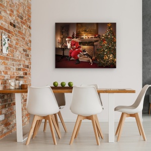 Tablou canvas - Mos Craciun A Fost Prins, Sarbatori Fericite, 60 x 80 cm - Img 4