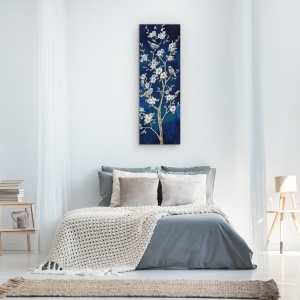 Tablou canvas - Natura, Copac, Flori, Pasari, Indigo, Pictura Ii, 30 x 90 cm - Img 3