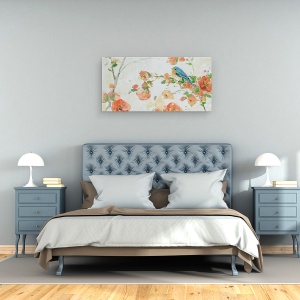 Tablou canvas - Natura, Floare, Ramura De Copac, Pasare, Pictura, 50 x 100 cm - Img 3