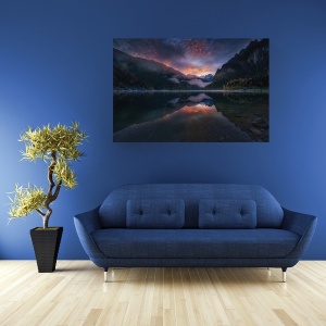 Tablou decorativ canvas natură cu apus pe lac montan