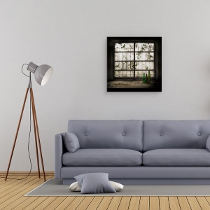 Tablou canvas - Natura Moarta Cu Butelie Din Sticla, Fereastra, Plante, 90 x 90 cm - Img 2