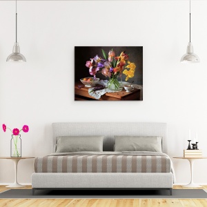 Tablou Canvas - Natura Moarta Cu Irisuri Si Mere, 40 x 50 cm - Img 3