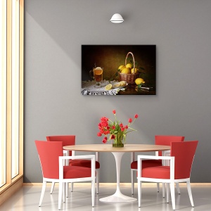 Tablou canvas - Natura moarta cu lamai, Natura moarta, Ceai, Cana, Sticla, 80 x 120 cm - Img 4