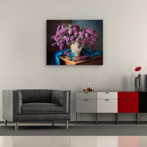Tablou Canvas - Natura Moarta Cu Liliac Parfumat, Violet, Vaza, 40 x 50 cm - Img 2