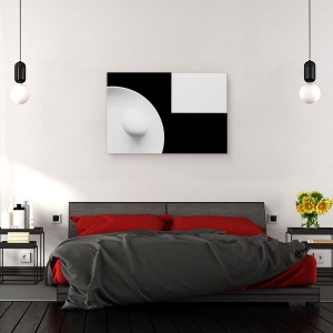 Tablou canvas - Natura Moarta Cu Ou , Alb-Negru, Grafic, Farfurie, 80 x 120 cm - Img 3