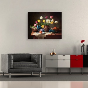 Tablou Canvas - Natura Moarta De Primavara, Vaza, Mere, Cos Cu Fructe, 40 x 50 cm - Img 2