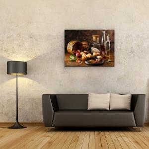 Tablou Canvas - Natura Moarta, Sticla, Ulei De Masline, Otet, 50 x 70 cm - Img 2