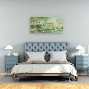 Tablou canvas - Natura, Nufar, Lac, Roz, Pictura, 50 x 100 cm - Img 3