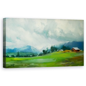 Tablou canvas - Natura, Peisaj, Munti, Litoral Verde, Nori, Pictura, 50 x 100 cm