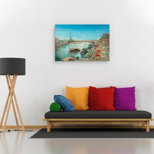 Tablou canvas - Natura, Peisaj, Rau, Barci, Pictura, 40 x 60 cm - Img 2