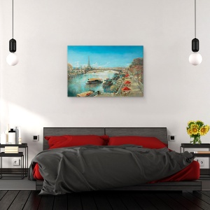 Tablou canvas - Natura, Peisaj, Rau, Barci, Pictura, 80 x 120 cm - Img 3
