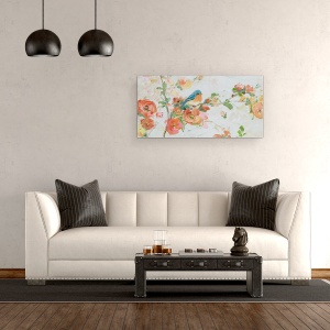 Tablou canvas - Natura, Ramura De Copac, Floare, Pasare, Pictura, 50 x 100 cm - Img 2
