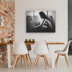 Tablou canvas - Nr. 53, Femeie, Lumina, Fum, Alb-Negru, Fumator, 50 x 70 cm - Img 4