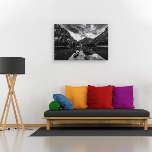 Tablou canvas - Nuante de Gri, Barca, Munte, Dig, 80 x 120 cm - Img 2
