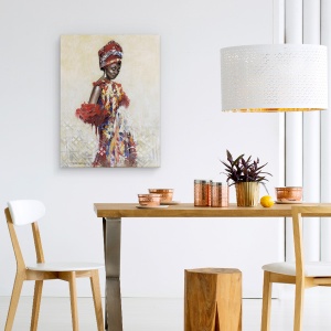 Tablou canvas - Oameni, Femeie Africana, Rochie Colorata, Costum Popular, Pictura, 75 x 100 cm - Img 4