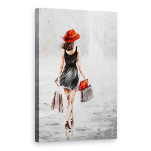 Tablou canvas - Oameni, Femeie, Rochie Neagra, Cumparaturi, Pictura, 60 x 90 cm