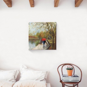 Tablou decorativ canvas cu oameni plimbându-se pe lac, 60x60 cm
