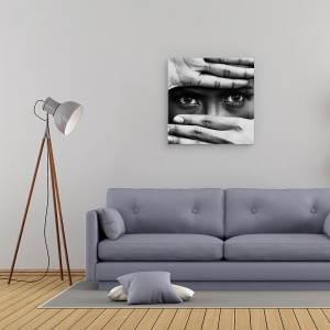 Tablou canvas - Ochi, Maini, Degete, Portret, Alb-Negru, Stare de Spirit, 60 x 60 cm - Img 2