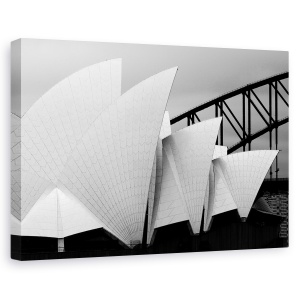 Tablou canvas - Opera Din Sydney, Cladire, Alb-Negru, Arhitectura, Pod, 60 x 90 cm