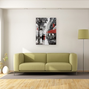 Tablou canvas - Oras, Cladiri, Paris, Oameni, Cafenea, Ploaie, Pictura II, 75 x 100 cm - Img 2