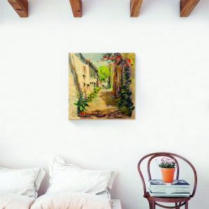 Tablou decorativ abstract canvas cu oraș și clădiri în nuanțe de vară
