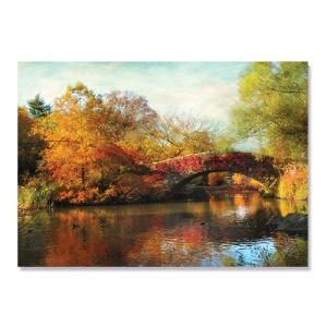 Tablou Canvas - Padure, Copaci, Frunze, Lac, Pod, Toamna, Natura, Peisaj, 75 x 100 cm