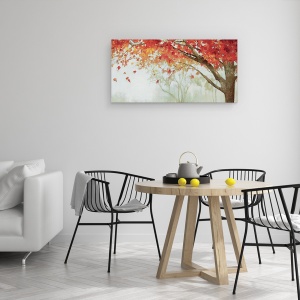 Tablou canvas - Peisaj, Natura, Copaci, Alb, Rosu, Galben, Pictura, 50 x 100 cm - Img 4