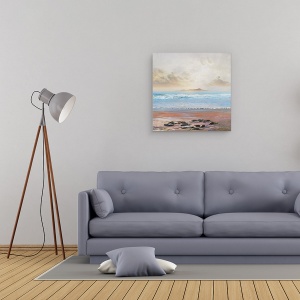 Tablou canvas - Peisaj, Natura, Nisip, Scoici, Valuri, Munti, Pictura, 90 x 90 cm - Img 2