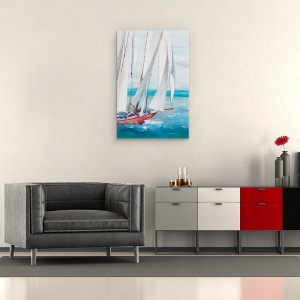 Tablou canvas - Peisaj, Natura, Peisaj, Apa, Barca cu panze, Pictura, 40 X 60 cm - Img 2