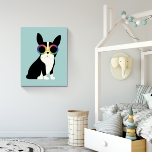Tablou Canvas pentru copii - Caine, Ochelari de soare color, Animale, 40 x 50 cm - Img 2