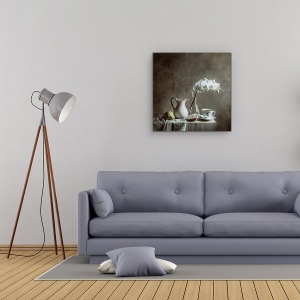 Tablou Canvas - Perete Vechi, Culori, Natura Moarta, Vaza, Ceasca, 90 x 90 cm - Img 2
