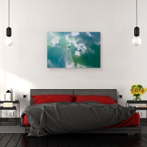 Tablou canvas - Pictura Cu Barca, Apa, Nori, Reflectie, 60 x 90 cm - Img 3