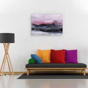 Tablou canvas - Plecand in Zori, Roz, Vant, Batut de Vanturi, Pomi, Apa, 80 x 120 cm - Img 2