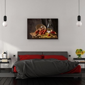 Tablou canvas - Pofta buna!, Natura moarta, Compozitie, Rosie, Bucatarie, 80 x 120 cm - Img 3
