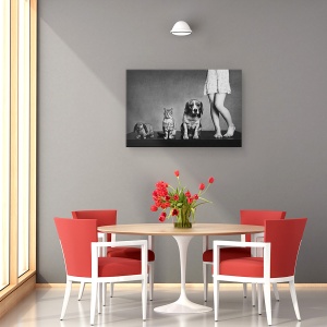 Tablou canvas - Portret De Familie, Prieteni, Alb-Negru, Animale De Companie, 40 x 60 cm - Img 4