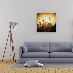 Tablou canvas - Privind Soarele, Floare, Camp, Soare, Rosu, Peisaj, 60 x 60 cm - Img 2