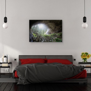 Tablou canvas - Privind spre cer, Peisaj, Copaci, Pestera, Raza De Soare, 60 x 90 cm - Img 3