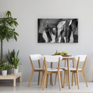 Tablou canvas - Protectia Familiei, Africa, Elefant, Kenya, Safari, Alb-Negru, 50 x 80 cm - Img 4