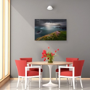 Tablou canvas - Punctul Godrevy, Far, Flori, Stanca, Furtuna, Nori, 40 x 60 cm - Img 4