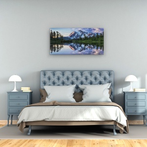 Tablou Canvas - Rasarit De Soare Pe Muntele Shuksan, Peisaj Marin, Apa, Reflectie, Oglinda, 50 x 100 cm - Img 2