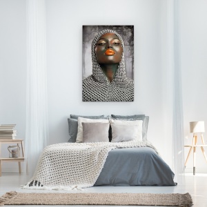 Tablou Canvas - Razboinicul, Chainmail, Femeie, Modelul, Buzele, Gura, 60 x 90 cm - Img 3