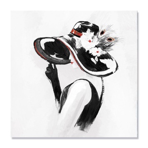 Tablou Canvas - Red on Black III, Femeie, Palarie, 60 x 60 cm