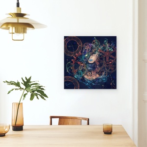 Tablou canvas - Reincarnare, Mecanism, Fata, Fantezie, Mecanic, Ceas, 90 x 90 cm - Img 4