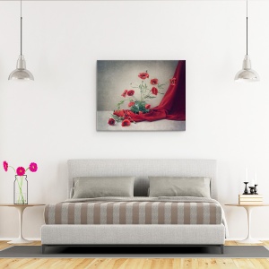 Tablou canvas - Rosu, Tesatura, Perdea, Maci, 60 x 75 cm - Img 3