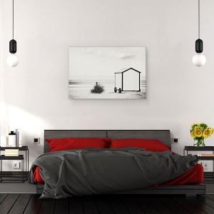 Tablou canvas - Sfarsitul Sezonului, Plaja, Nisip, Alb, Cabina, Mare, 80 x 120 cm - Img 3