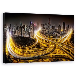 Tablou canvas - Shanghai Pe Timp De Noapte, Arhitectura, Cer, Peisaj Urban, Oras, 50 x 80 cm