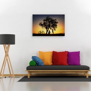 Tablou canvas - Soare Pentru Tine, Romantism, Apus De Soare, Bicicleta, 40 x 60 cm - Img 2
