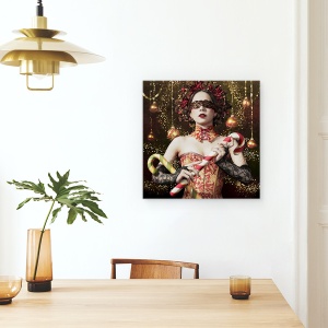Tablou canvas - Stapana Noptii Stralucitoare, Portret, Coroana De Flori, Corset, Noapte, Fata, 90 x 90 cm - Img 4